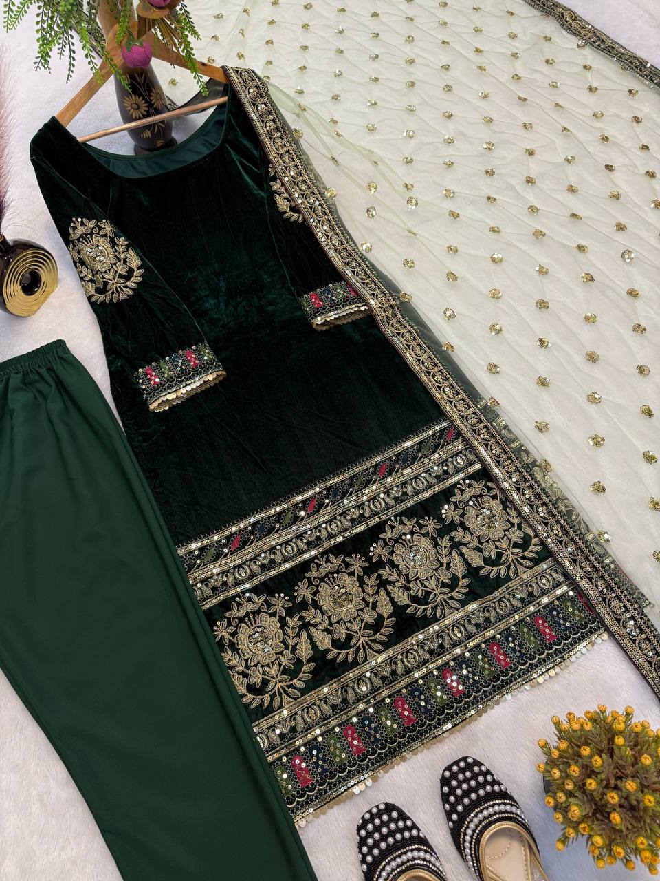 Regal Emerald Velvet Trouser Suit